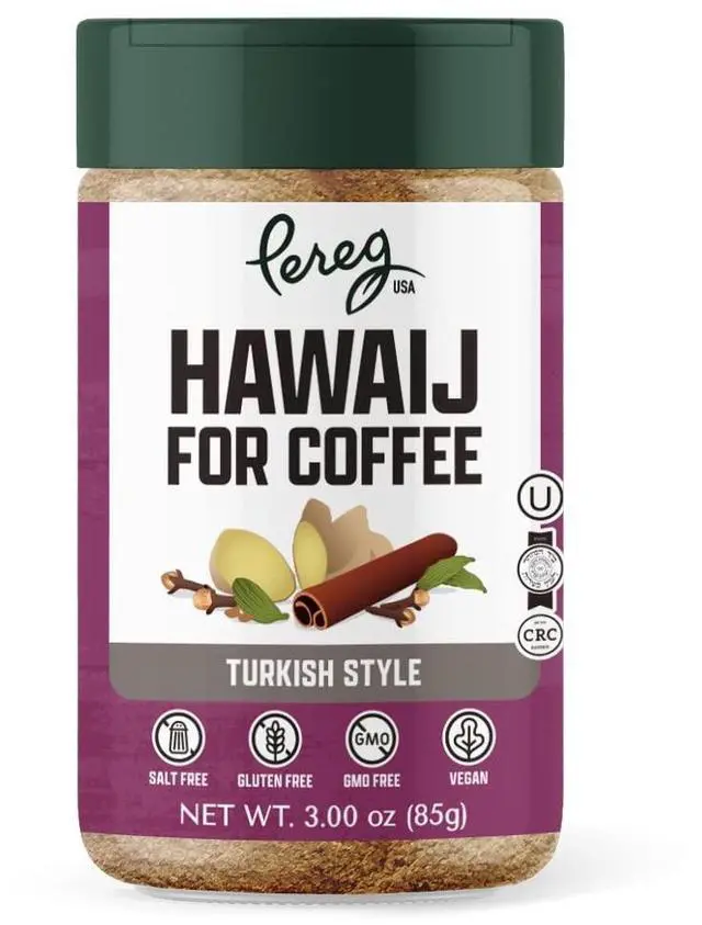Main image of Pereg Coffee Mix 4.25oz Spice Mix with Hawaij, Ginger, Cinnamon, Cloves & Cardamom for Arabian, Turkish, Coffee or Chai, Made in USA