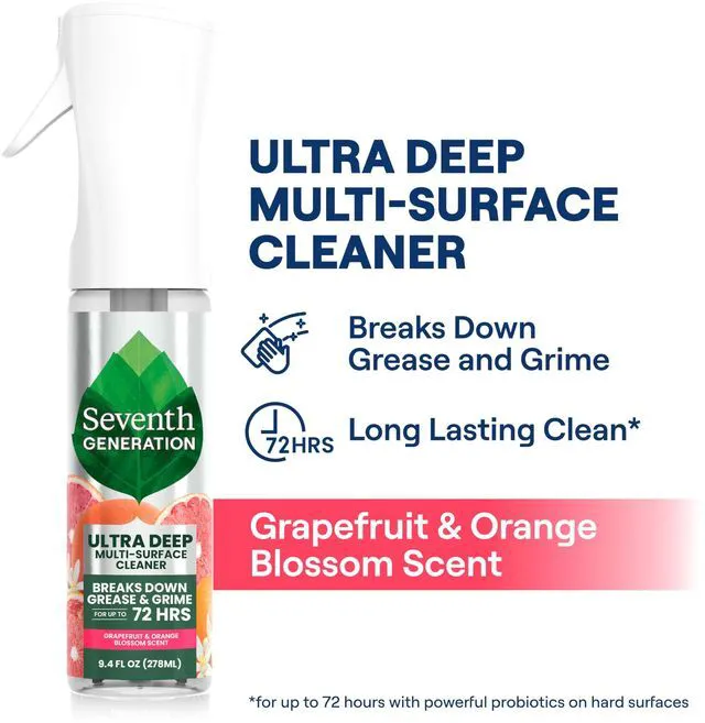 Alt view image 2 of 6 - Seventh Generation Ultra Deep Probiotic Multi Surface Cleaner, 9.4 Fl Oz, Grapefruit & Orange, 80% USDA Biobased, Breaks Down Tough Grease & Grime
