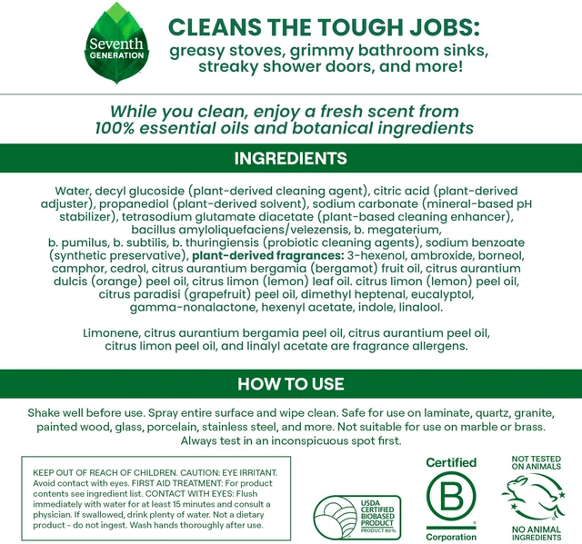 Alt view image 5 of 6 - Seventh Generation Ultra Deep Probiotic Multi Surface Cleaner, 9.4 Fl Oz, Grapefruit & Orange, 80% USDA Biobased, Breaks Down Tough Grease & Grime