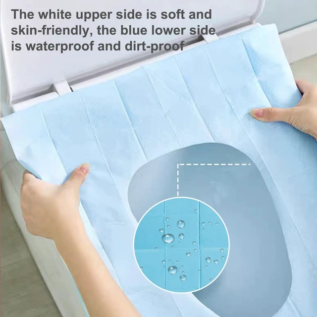 Alt view image 5 of 7 - 20pcs Disposable Toilet Seat Covers Stick-On Non-Slip, Portable Travel Toilet Seat Mats, Individually Wrapped for Public Toilets Hospital Hotel
