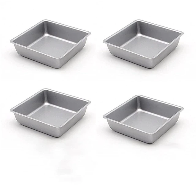 Main image of Flunyina 4-Inch Non-Stick Square Cake Pan Set of 4 Carbon Steel Molds for Brownie Making