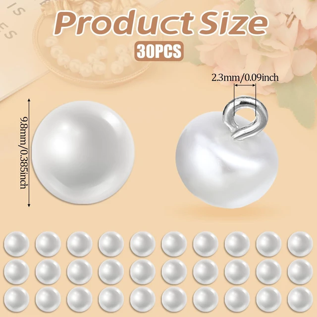 Alt view image 6 of 7 - 30PCS Pearl Buttons with Shank 10mm White for Sewing Dresses Shirts DIY Crafts