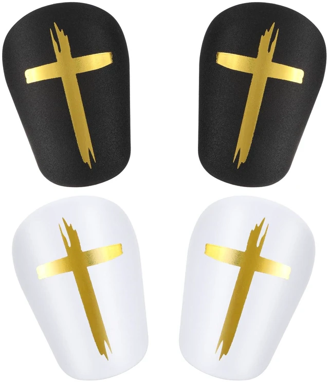 Main image of 2 Pairs Black & White Cross Extra Mini Soccer Shin Guards 3x2 Inch Lightweight Comfortable Shin Pads for Men Women