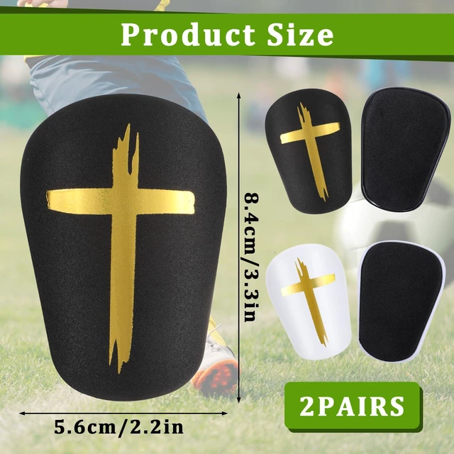 Alt view image 5 of 7 - 2 Pairs Black & White Cross Extra Mini Soccer Shin Guards 3x2 Inch Lightweight Comfortable Shin Pads for Men Women