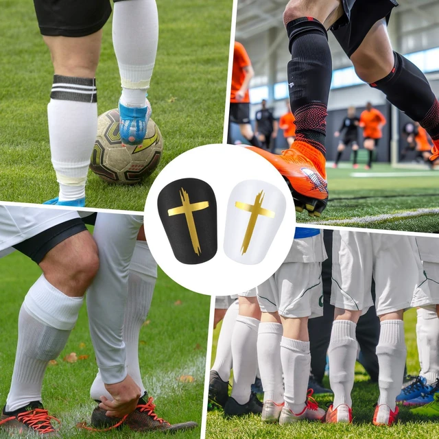 Alt view image 3 of 7 - 2 Pairs Black & White Cross Extra Mini Soccer Shin Guards 3x2 Inch Lightweight Comfortable Shin Pads for Men Women