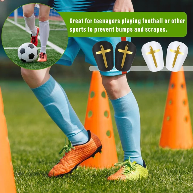 Alt view image 2 of 7 - 2 Pairs Black & White Cross Extra Mini Soccer Shin Guards 3x2 Inch Lightweight Comfortable Shin Pads for Men Women
