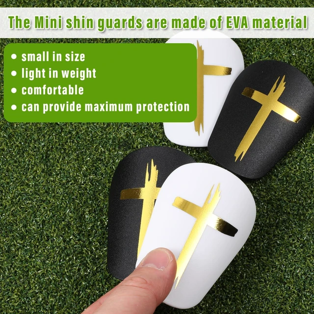 Alt view image 6 of 7 - 2 Pairs Black & White Cross Extra Mini Soccer Shin Guards 3x2 Inch Lightweight Comfortable Shin Pads for Men Women