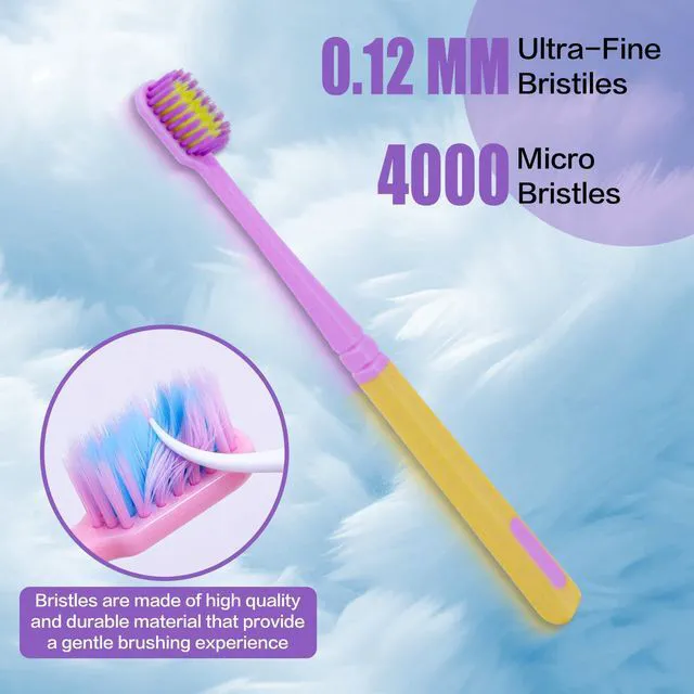 Alt view image 3 of 6 - 6 Pieces Individually Wrapped Extra Soft Toothbrush for Sensitive Teeth & Gums, 4000 Ultra-Soft Bristles, Compact Small Head, Macaron Color
