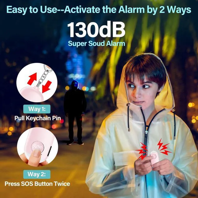Alt view image 3 of 6 - Hion Personal Safety Alarm 130dB Rechargeable Self Defense Keychain with LED Flashlight, Emergency Sound for Women, Children, Elderly, College Girls, Men, Pink