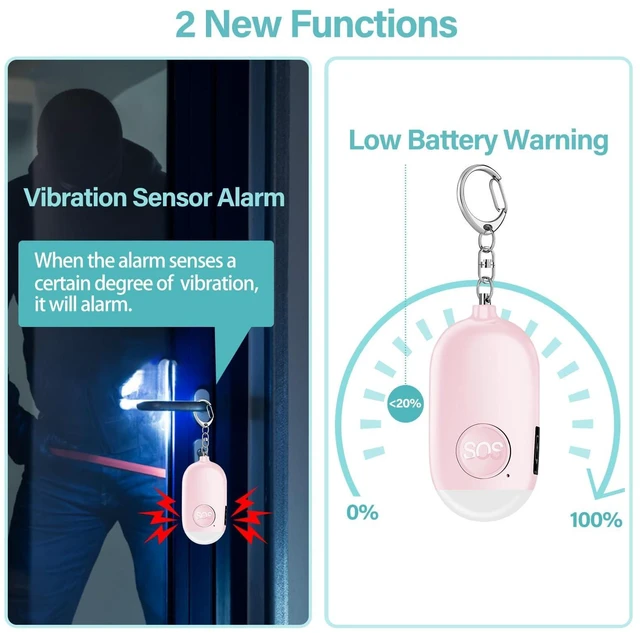 Alt view image 6 of 6 - Hion Personal Safety Alarm 130dB Rechargeable Self Defense Keychain with LED Flashlight, Emergency Sound for Women, Children, Elderly, College Girls, Men, Pink