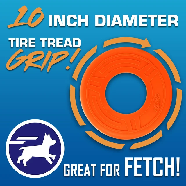 Alt view image 5 of 5 - Nerf Dog Atomic Flyer 10-Inch Rubber Flying Disc Dog Fetch Toy for Medium and Large Dogs, Orange