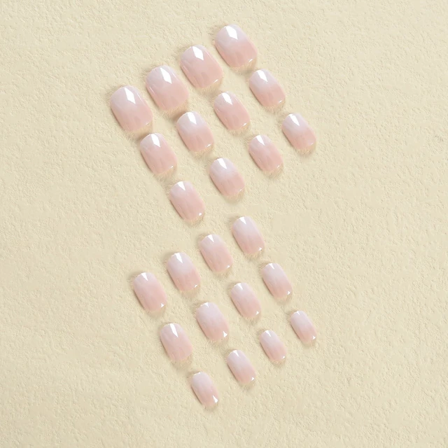 Alt view image 7 of 7 - Gradient Short Square Chrome French Design False Nails - Glossy Acrylic Reusable Full Cover Stick on Nails for Women and Girls