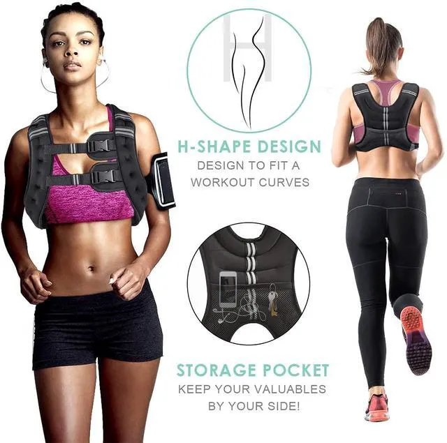 Alt view image 6 of 6 - Prodigen Weighted Vest 8-30Lbs with Reflective Stripe and Double Adjustable Buckle Straps for Strength Training, Jogging, Cardio, Weight Loss