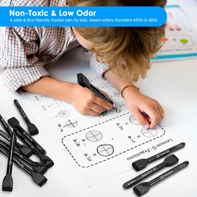 Alt view image 2 of 7 - Maxtek Magnetic Black Dry Erase Markers, 6 Count, Fine Tip, with Eraser, Low Odor for Classroom, Office, Home