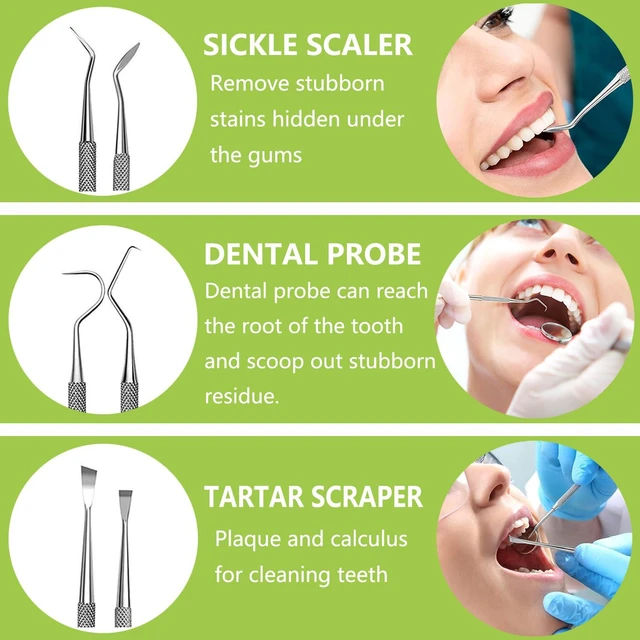 Alt view image 6 of 6 - Stainless Steel Dental Pick Tooth Scraper Tartar Plaque Remover, Professional Teeth Cleaning Oral Care Kit for Dentist, Personal, Pet Use with Storage Box