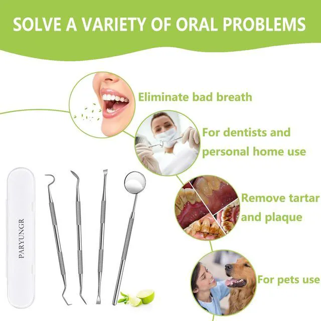Alt view image 2 of 6 - Stainless Steel Dental Pick Tooth Scraper Tartar Plaque Remover, Professional Teeth Cleaning Oral Care Kit for Dentist, Personal, Pet Use with Storage Box