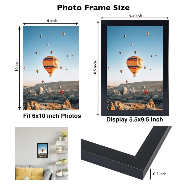 Alt view image 2 of 7 - JCJMY 6x10 Picture Frame Black, Wall Hanging or Tabletop, Horizontal or Vertical Mounting, Shatter Resistant Plexiglass