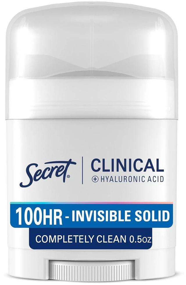 Main image of Secret Clinical Strength 100HR Invisible Solid Antiperspirant & Deodorant for Women, 3X Stress Protection with Hyaluronic Acid, PH Balanced, Clean Scent, 0.5 oz
