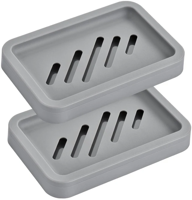 Main image of 2PCS Grey Soap Holders, Premium Plastic Bamboo Dish for Shower and Bath