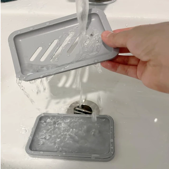 Alt view image 6 of 7 - 2PCS Grey Soap Holders, Premium Plastic Bamboo Dish for Shower and Bath