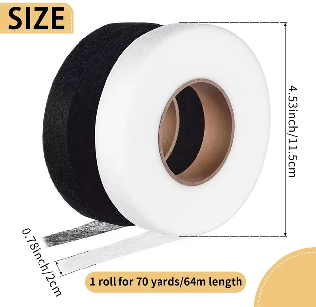 Alt view image 3 of 7 - 2 Rolls 3/4Inch x 140Yards No-Sew Hemming Tape for Dresses, Curtains, Clothing & Fabric Crafts, Iron-On Permanent Adhesive, No Sewing Design (White/Black)