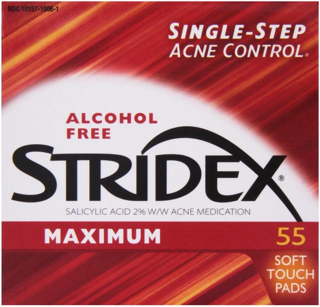 Main image of Stridex Maximum Acne Pads, Alcohol-Free Salicylic Acid for Face, 55 Ct
