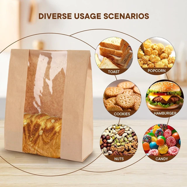 Alt view image 5 of 6 - 30-Pack Bread Paper Bags with Window, Includes 30 Homemade Bread Storage Label Seal Stickers (13.7x8.3x3.5 Inches)