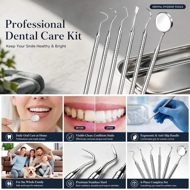 Alt view image 5 of 6 - Dental Pick Tool Kit Tooth Scraper Plaque Tartar Remover