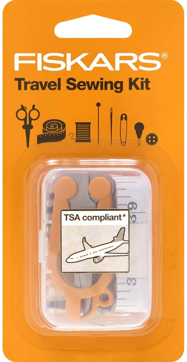Main image of Fiskars 27-Piece Travel Sewing Kit, 39" Measuring Tape, Orange