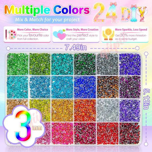 Alt view image 7 of 7 - Qiipii 24 Color 13800pcs 3mm Crystal Resin Flatback Rhinestones for Bedazzling DIY Crafts Nails Makeup Clothes Shoes
