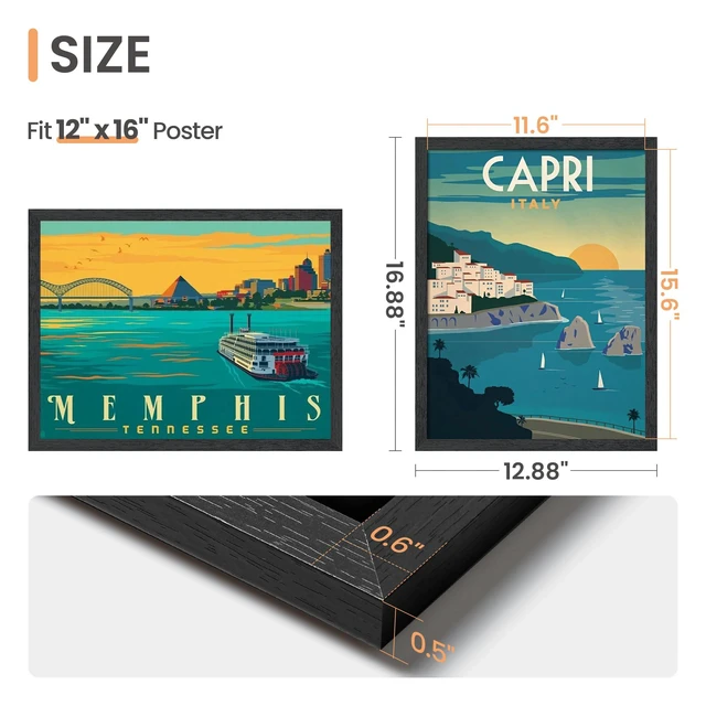 Alt view image 2 of 6 - Upsimples 12x16 Picture Frame, Black, Engineered Wood, 1 Pack