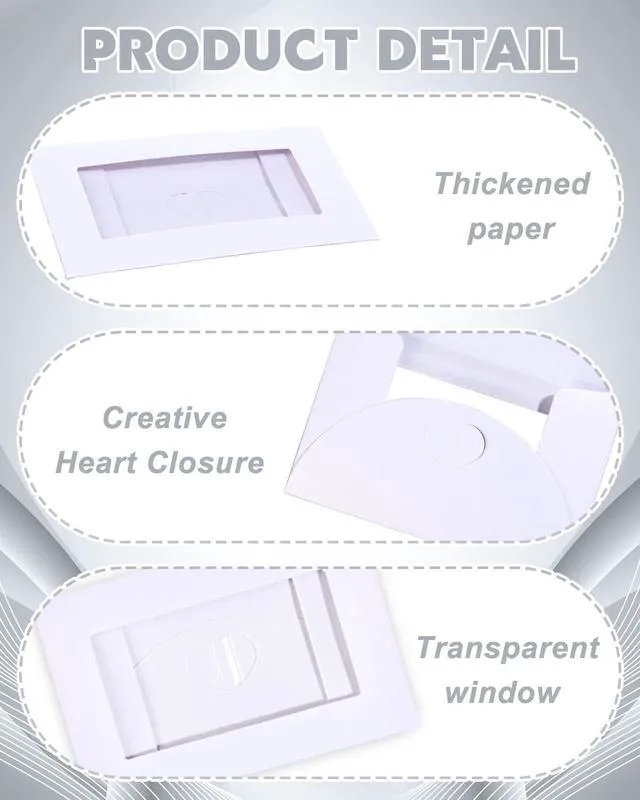 Alt view image 3 of 7 - EORTA 50-Pack Mini Envelopes with View Window, Kraft Paper, Heart Clasp Closure, 4.13 x 2.76Inch, White