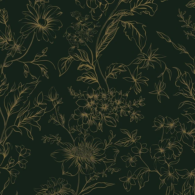 Alt view image 4 of 6 - Hopepak Gold and Green Floral Peel and Stick Wallpaper 17.3" x 78.7" Self-Adhesive Removable Waterproof Vinyl Roll for Bedroom, Bathroom, Living Room