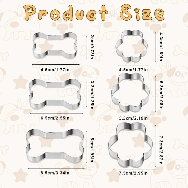Alt view image 4 of 7 - 6 Pcs Stainless Steel Dog Bone & Paw Print Cookie Cutter Set, 3 Sizes Biscuit Mold for Theme Party Homemade Treats and Baking