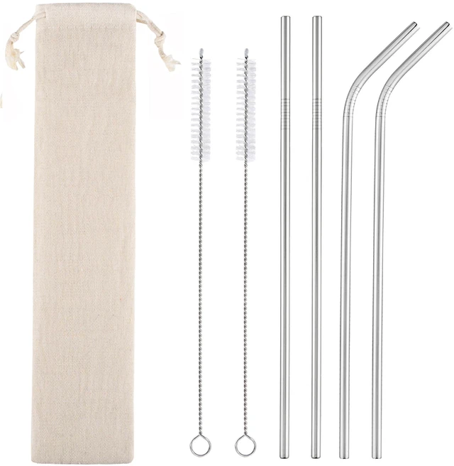 Main image of 4-Pack Reusable Stainless Steel Straws, 10.5-Inch with Cleaning Brushes and Case, for 30oz and 20oz Tumblers