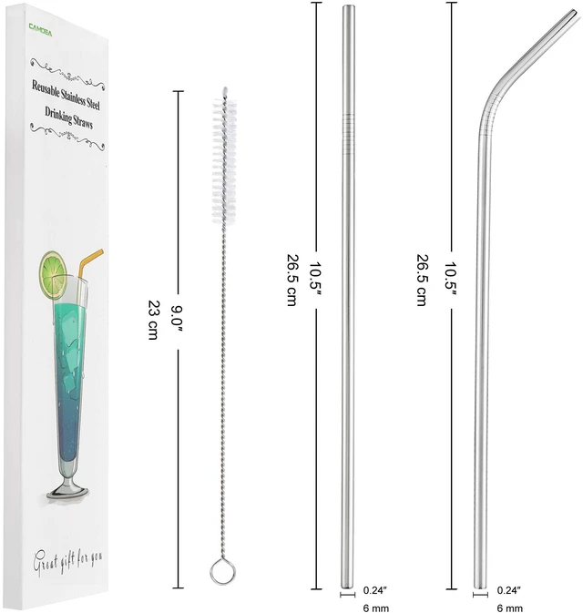 Alt view image 5 of 6 - 4-Pack Reusable Stainless Steel Straws, 10.5-Inch with Cleaning Brushes and Case, for 30oz and 20oz Tumblers