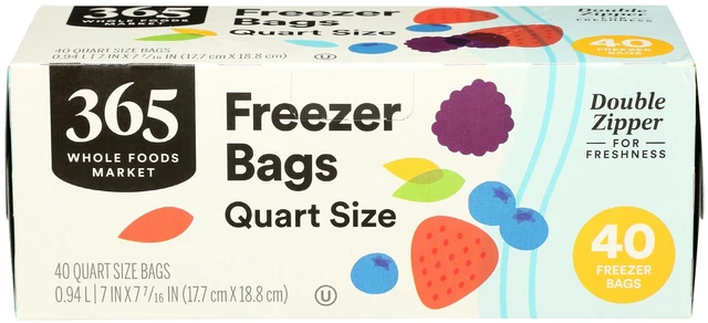 Main image of 365 by Whole Foods Market Quart Size Freezer Bags Double Zipper 40 Count