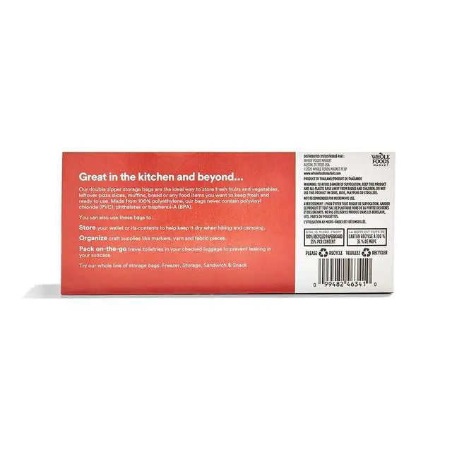 Alt view image 2 of 2 - 365 by Whole Foods Market Quart Size Storage Bags Double Zipper 50 Count