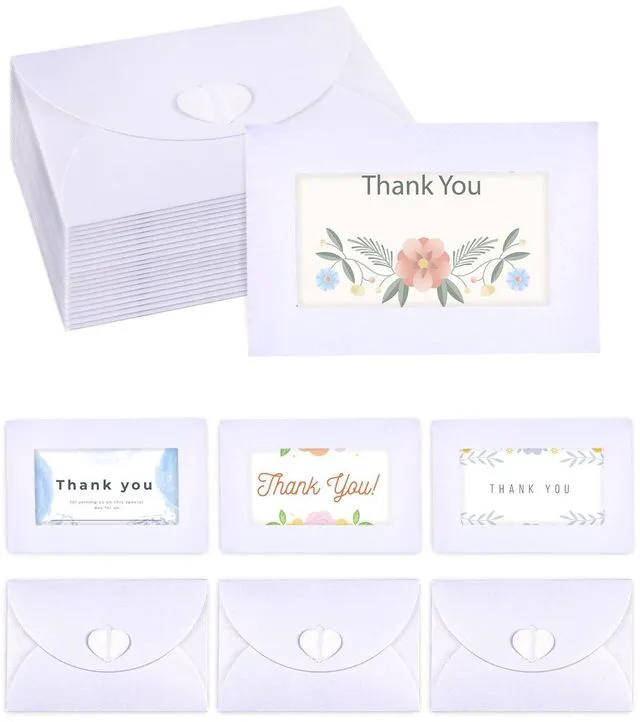 Main image of EORTA 50Pcs Mini Envelopes with View Window Kraft Paper Heart Clasp Closure 4.13x2.76in White for Wedding Business Invitations Greeting Cards