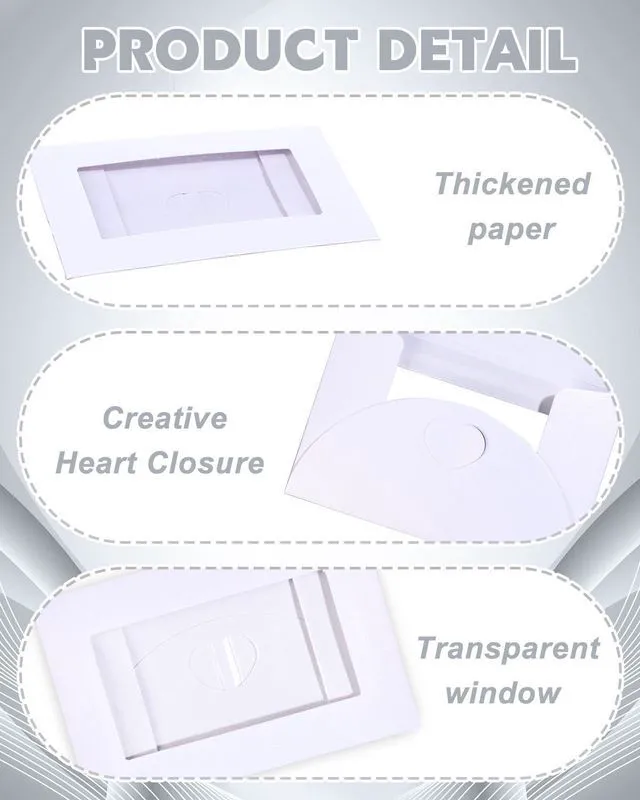 Alt view image 3 of 7 - EORTA 50Pcs Mini Envelopes with View Window Kraft Paper Heart Clasp Closure 4.13x2.76in White for Wedding Business Invitations Greeting Cards