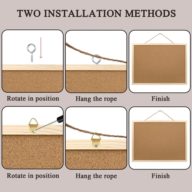 Alt view image 7 of 7 - 2 Pack Cork Bulletin Board, 15.7"x11.81", Oak Wood Finish Frame, for Wall Office Home School, with Pins, Eye Bolts, Gaskets, Screws