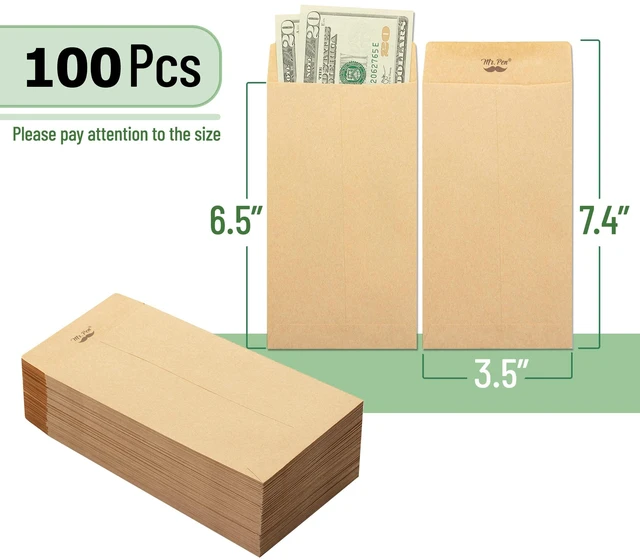 Alt view image 2 of 7 - Mr. Pen 6.5" x 3.5" Kraft Paper Self-Adhesive Money Envelopes, 100 Pack for Budgeting, Coin Saving, Checks, Small Items