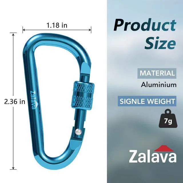 Alt view image 5 of 6 - 6PCS Aluminum D-Clip Carabiner Keychain, 2 Inch with Hook