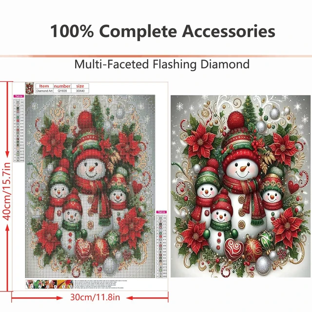 Alt view image 4 of 6 - WEUOPG Christmas Diamond Painting Kit for Adults & Beginners, Snowman Family Full Drill 5D Round Diamond Art, Home Wall Decor (Snowmen-Red)