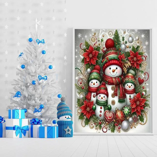 Alt view image 6 of 6 - WEUOPG Christmas Diamond Painting Kit for Adults & Beginners, Snowman Family Full Drill 5D Round Diamond Art, Home Wall Decor (Snowmen-Red)