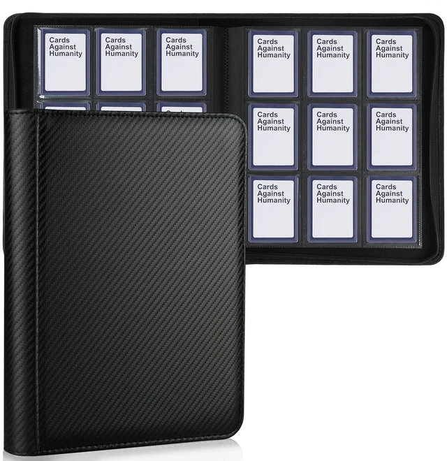 Main image of 9 Pocket Ringless Side Loading Toploader Storage Binder, Fits 288 Standard 3"x4" Hard Top Loaders, PU Fixed Page Zipper Card Album for TCG Sports Cards - Carton Black