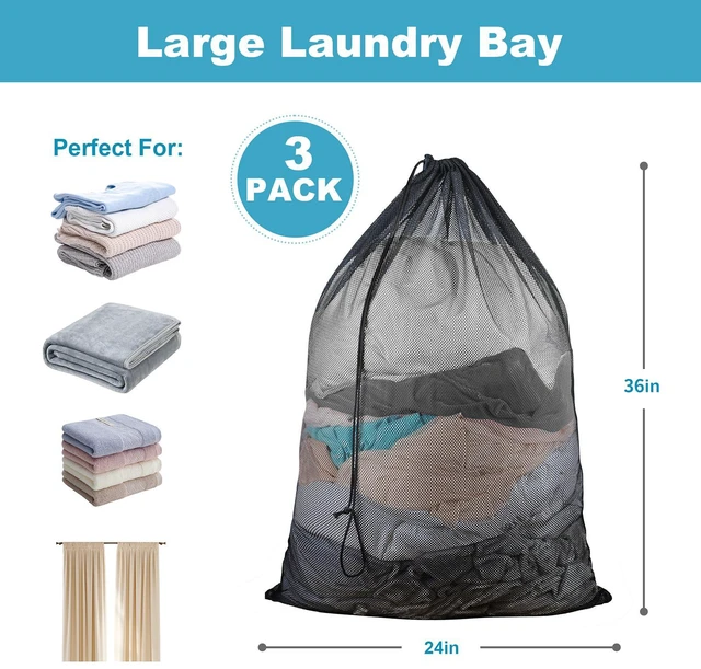 Alt view image 2 of 7 - 3 Pack Large Mesh Laundry Bag with Drawstring Closure, 24 x 36 Inch, Delicates Bag, Black