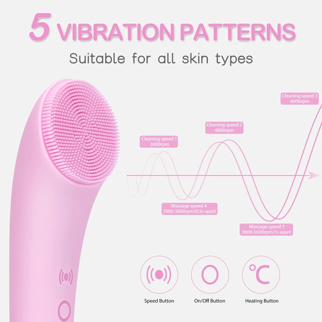 Alt view image 4 of 6 - Pritech Rechargeable Silicone Facial Cleansing Brush with Heat Massage, Vibrating Exfoliator for Deep Cleaning, Waterproof, for Women and Men, Pink