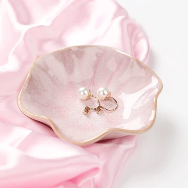 Alt view image 5 of 6 - Binoster Ceramic Leaf Jewelry Dish, Pink Key Tray, Small Ring Dish, Trinket Tray, Nightstand Decor