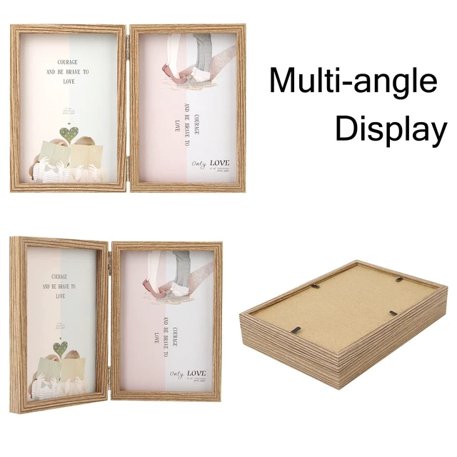 Alt view image 3 of 6 - AVEAX Double 4x6 Hinged Folding Picture Frame with Plexiglass Front, Vertical Desktop, Wood Grain